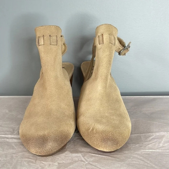 LATIGO Anthropologie Simon Suede Slingback Bootie Tan Closed-Toe Wood Size 10 - Picture 3 of 13